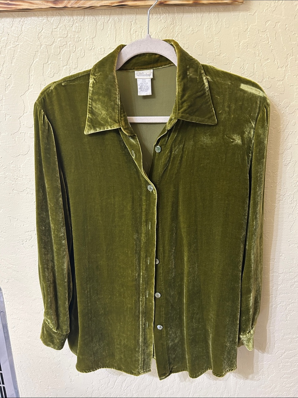 Soft Surroundings Moss Green Velvet Shirt Jacket